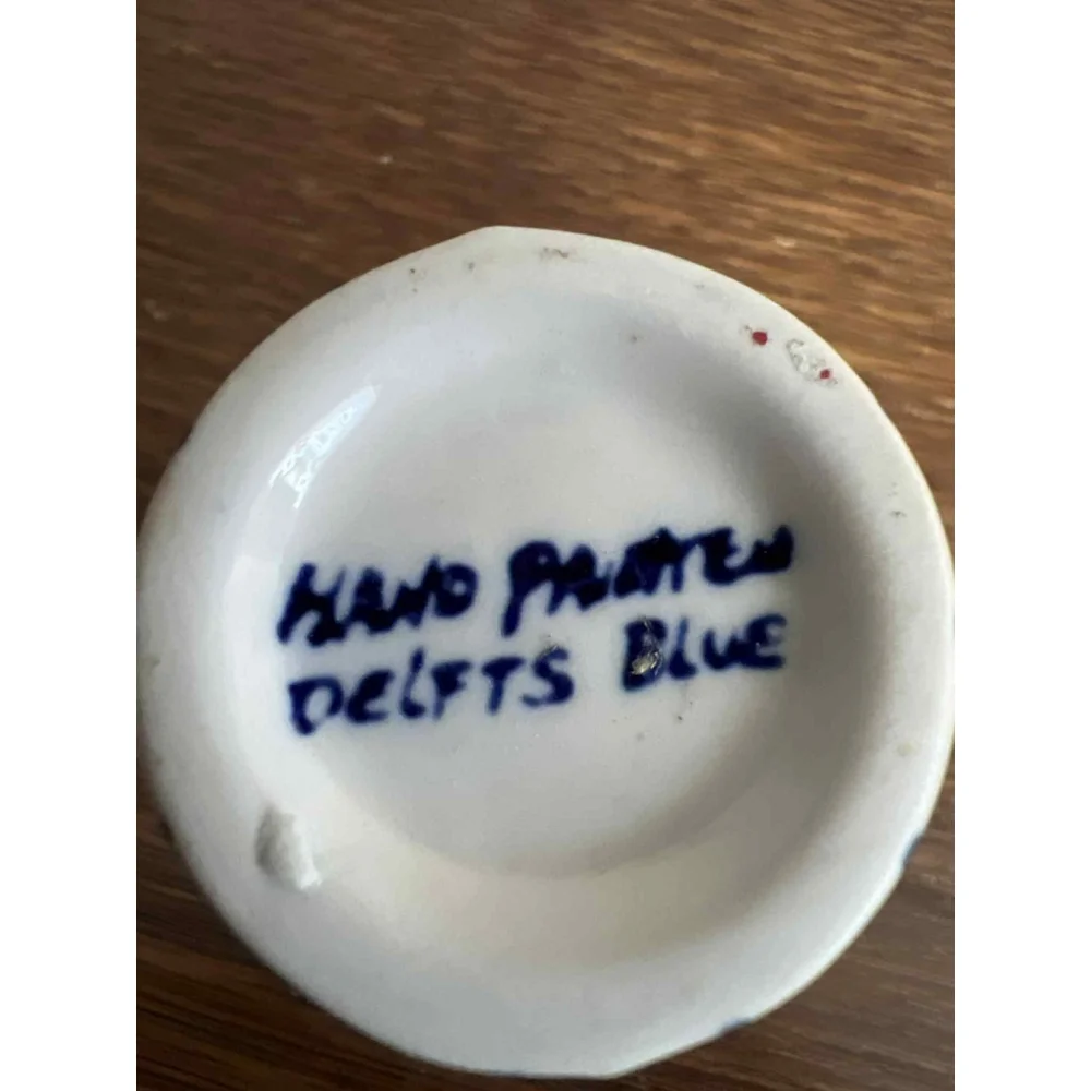 Vintage Hand Painted Delft Blue Vase & Miniature Barrel Cup Holland Pottery Set